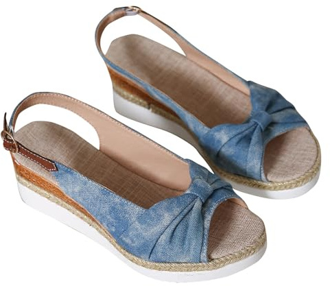 Womens Espadrille Wedge Sandals UK Sale, Ladies Slingback Sandal Ankle Strappy Wide Fit Shoes Orthopedic Sliders with Arch Support Peep Toe Platform Sandals Mid Wedge Heel Slippers Prom Bridal Shoe