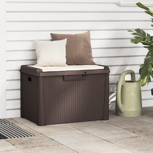 Tidyard Arcón Exterior,Baúl almacenaje,Banco para Exterior,Arcón Jardin Exterior Impermeable,Arcón Almacenaje Exterior,Caja de almacenaje jardín con cojín de Asiento PP marrón 125 L