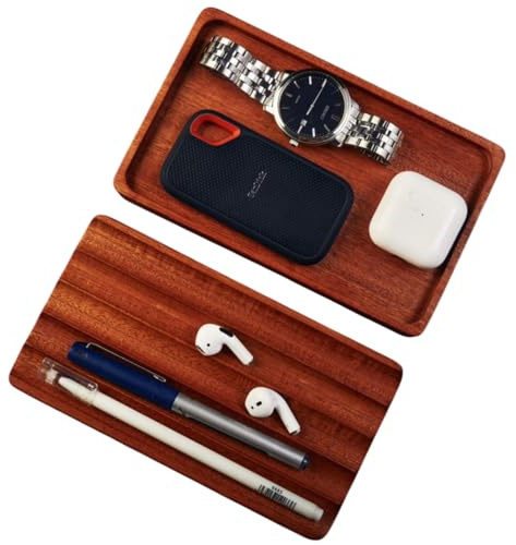 Set of 2 Wooden Trays – Pen Tray, Valet Tray, Desk Organizer, Fountain Pen Holder, EDC Tray for Phone, Jewelry, Cologne & Keys.