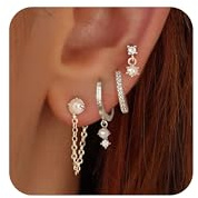 Ewrkbr Silver Earrings for Women, Dainty Silver Hoop Earrings Set Small Stud Earring Stack Cute Pearl Earrings Cartilage Earring Sets for Multiple Piercing Fashion Silver Jewelry Set