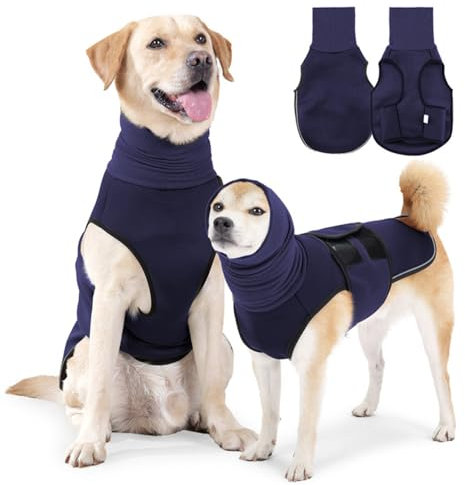QKEPCY Hundemantel mit Beruhigender Kapuze Anti Stress Weste Hund Weich und Bequem zur Linderung von Angst Reduziert Lärm für Mittelgroße Grosse Hunde (Marineblau-L)