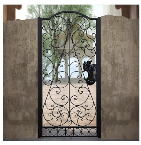 XILYZMO Materiale Metallico Ornamentale Cancello Giardino, Parte Superiore Ad Arco Cortile Nero Recinzione, Esterno Personalizzato Ingresso Kit Installazione Fai Te Divisorie(80x110cm/32.3x44.4in)