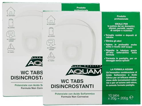 2x WC Tabs DISINCROSTANTI, Potenziate Con Acido Solfammico, Formula Non Corrosiva. Scioglie Residui e Depositi Di Calcare, Elimina Gli Odori (Singola Confezione Da 10 Tabs x 20g)