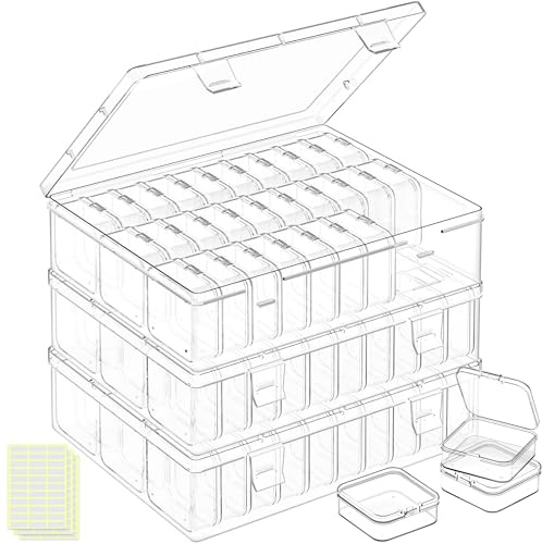 LINYAPRY Bead Organiser Box, 93Pcs Small Bead Storage Containers Plastic Cases with Hinged Lid, Rectangle Clear Diamond Painting Storage Containers for Jewelry, DIY Crafts, Bracelet, Seeds, Nail
