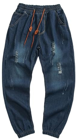 Générique avslappnade joggingjeans med dragsko, stor storlek, slitna och gamla, streetwear-stil för en elegant look