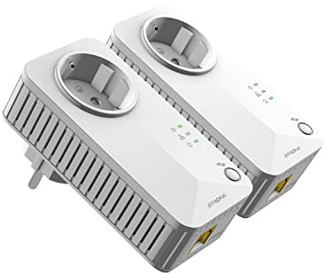 STRONG Powerline 500 Kit Netzwerkadapter (bis 500 Mbit/S, integrierte Steckdose, Fast-Ethernet-LAN, Powerlan) Weiß
