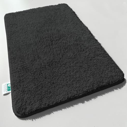 casa pura Badematte schwarz weicher, Flauschiger Badezimmerteppich in Shaggy Optik, Badvorleger rutschfest waschbar - Duschvorleger, Teppich Fußmatte für Badezimmer, Dusche 70x120cm, Sky Soft