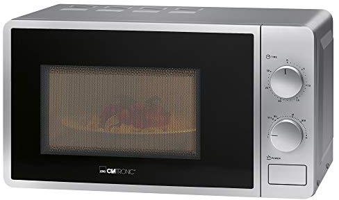 Clatronic Mikrowelle mit 20L Garraum & Garraumbeleuchtung | Microwave mit 6 Leistungsstufen | Microwellengerät mit 30-Min.-Timer | Microwelle mit Ø24,5 cm Drehteller | 700W | MW 791 inox