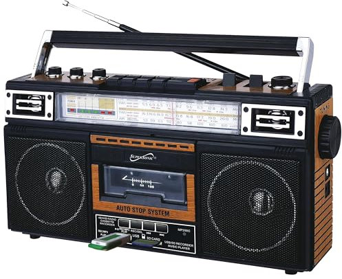 Supersonic SC-3201TBTWOD Bluetooth Retro 4 Band Radio Cassette USB Wood