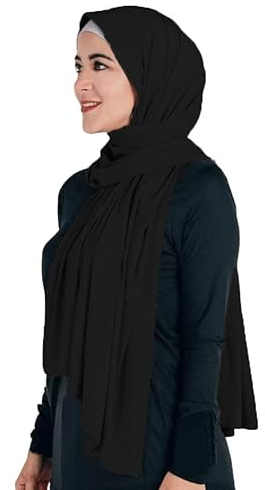 Maxi Hijab Jersey Premium, Kopftuch Schal Turban für Muslimische Frauen (Schwarz)