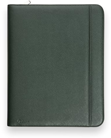 Vebon® Schreibmappe A4 groß Rom I Doppel Reißverschluss + Klemmbrett I Konferenzmappe + Laptoptasche I extra Stauraum I Schwarz Kunstleder (Piniengrün)