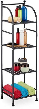 Relaxdays Scaffale in Metallo, HxLxP: 115 x 33 x 28 cm, Mobiletto Cucina e Bagno, 4 Ripiani, Mensole Multiuso, Nero