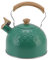 Bollitore da tè con Fischio, Teiera da 2,5 Litri in Acciaio Inossidabile per Uso Alimentare con Manico in Legno con Tocco Freddo, Bollitore per Acqua con Fischio Forte (Verde)