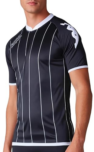 Kappa Herren Trikot Arezzo Sportshirt Kurzarm Fußball- und Trainingsshirt mit Längsstreifen, atmungsaktiv (DE/NL/SE/PL, Alphanumerisch, XL, Regular, Regular, Schwarz)