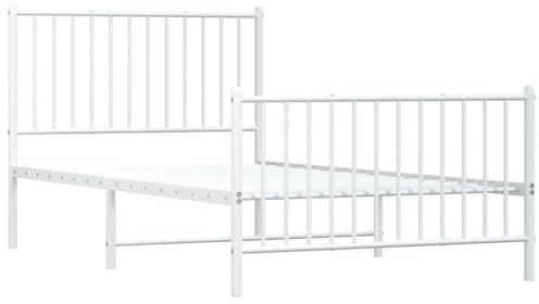 vidaXL Sängram med huvudgavel och fotgavel vit metall 100x190 cm, säng, metallsäng, metall sängram, sängar, metallsängar, metall sängramar, gästsäng