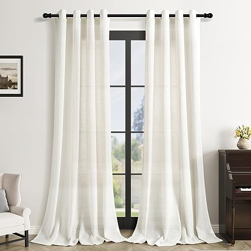 Set di 2 tende lunghe 250 cm, color crema, per soggiorno, con occhielli e anello superiore, tende in lino per patio e porte scorrevoli, filtraggio della luce, moderne e bohémien, 250 cm, per grandi