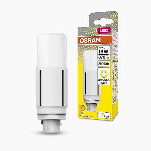 Osram DULUX LED D18 VT EM, G24D, 7,5W, 870lm, 3000K, warmweiße Lichtfarbe, für vertikale Applikationen geeignet dank Abstrahlwinkel von 300 Grad, extrem lange Lebensdauer, keine Aufwärmzeit