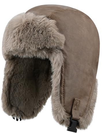 CLAPE Varm fuskläder, flygarmössa, trappermössa, vintage, vintermössa med öronlappar, vattentät, pälsmössa, unisex, bombermössa, ryssmössa, DPL1-brun, one size