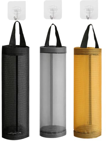 ZKSXOA 3 Supporti per Sacchetti di plastica, per Sacchi della Spazzatura, in Rete Traspirante, Pieghevole, con Ganci, Adatti per Cucina, Bagno, Camera da Letto