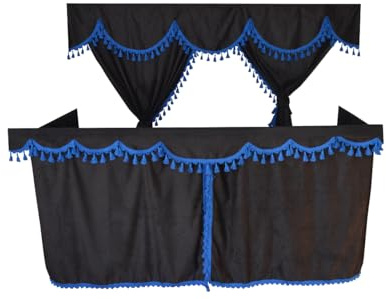 Set completo di tende per camion, colore nero con nappe blu