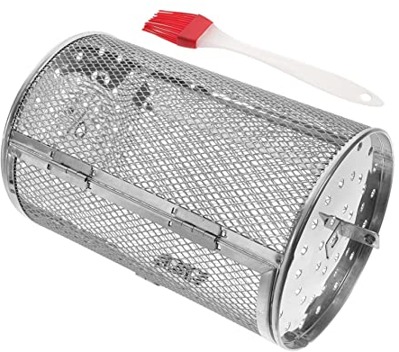 UTHCLO Cesta Para Horno De Tambor Acero Inoxidable Con Cepillo Para Freidora De Aire Uso Cocina Accesorio Parrilla Para Asar Frutos Secos y Papas Fritas