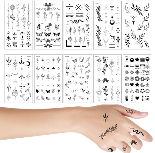 KOLZEMV 10 ark falska tatueringar svarta tillfälliga självhäftande tatueringar vuxna vattentät tatuering flickor arm tatuering självhäftande klistermärken tatoos att klistra fast kvinnor kvinnor barn
