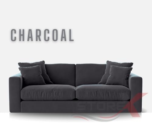 Modern 2-Seater Sofa with Plush Cushions, Grey Upholstery, 4 Decorative Pillows (Charcoal, 2 Seater)