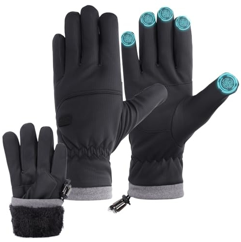 Winter Thermal Gloves for Men Women Waterproof Warm Ski Glove with Fleece Lining Windproof Drawstring Touchscreen Gloves for Cold Weather Cycling Driving Skiing Running