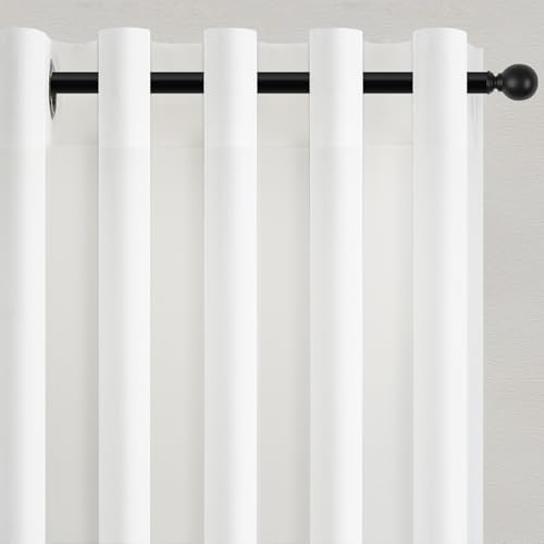 Topfinel Voilegardin i vitt, 140 x 160 cm, för fönster, bohemisk, genomskinlig, vardagsrum, modern, lin, bomull, med ögonfoder, genomskinlig, dekoration för sovrum, barn, vuxen, kök