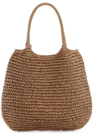 EVEOUT Bolso de Hombro Rafia Sintética para Mujer Verano Boho Ligero Bolso Tote Paja Tejido de Gran para Playa Vacaciones