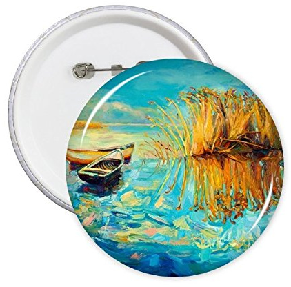 DIYthinker Lac Bateau Paysage Peinture à l'huile ronde Badge Pins Bouton Vêtements Décoration cadeau 5pcs L Multicolore
