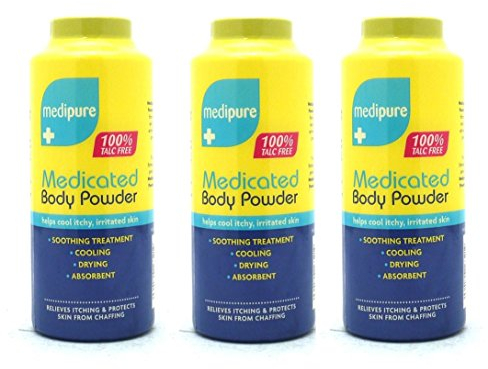 3 x Medipure Medicated Body Powder - Helps Cool Itchy, Irritated Skin 100% TALC FREE (200g) - Swan household ®