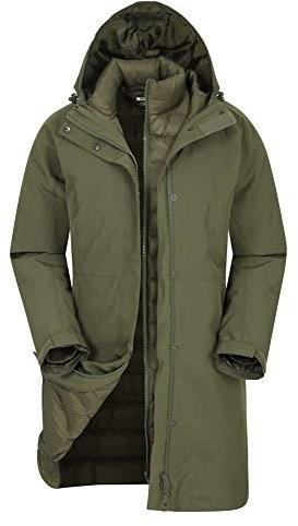Mountain Warehouse Alaskan 3-in-1 Damen Winter Mantel - Lange, wasserdichte Winterjacke, Warme Steppjacke Innenjacke mit Reißverschluss & Kapuze Khaki Damengröße EU 36