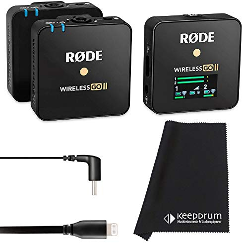Rode Wireless GO II 2-Kanal Mikrofon-Funksystem + SC15 Anschlusskabel USB-C auf Light-ning + keepdrum Mikrofasertuch