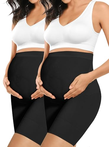 Peauty Maternity Dress Maternity Shapewear Elastic High Waist Mid Thigh Pregnancy Underwear Pregnancy Shapewear for Dresses (Double Black L)