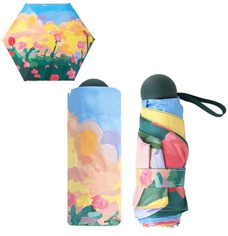 Jodsen Mini Ombrello Tascabile Pieghevole Antivento Con Motivi Acquerello, Protezione UV, Portatile Veloce e Leggero per Donne e Uomini (B)