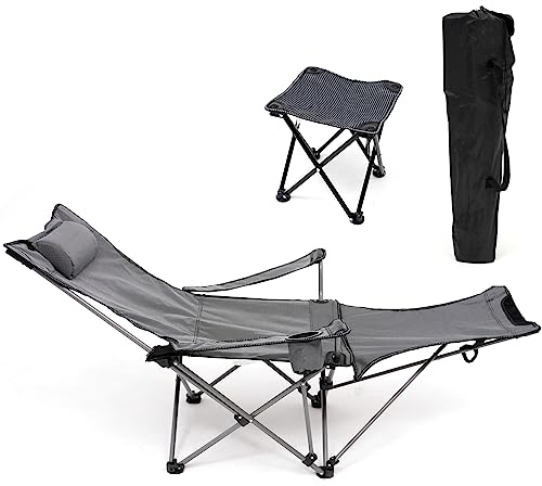 Campingstuhl klappbarer Angelstuhl Ultraleichter Stuhl Liegestuhl mit Mini-Hockern,Lehne Fußstütze Getränkehalter Aufbewahrungstasche Sonnenstuhl belastbar 130 kg Tragbarer Stuhl aus Oxford-Gewebe