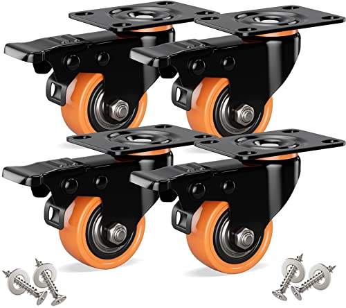 4 Stück Möbelrollen Ø50mm mit Bremsen inkl. Montagezubehör Lenkrollen Transportrollen 360° Drehung bis 200KG Tragbarkeit für Möbeltransport & Industrietransport