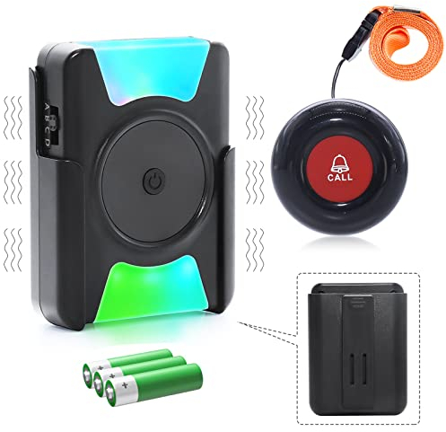 SanJie Notrufknopf FüR Senioren SOS Alarm Notruf Knopf Wasserdicht Pflegeruf Batterieversion Vibrations-Pager (Inklusive GüRtelclip) 1 Tragbarer EmpfäNger + 1 Notfallsender