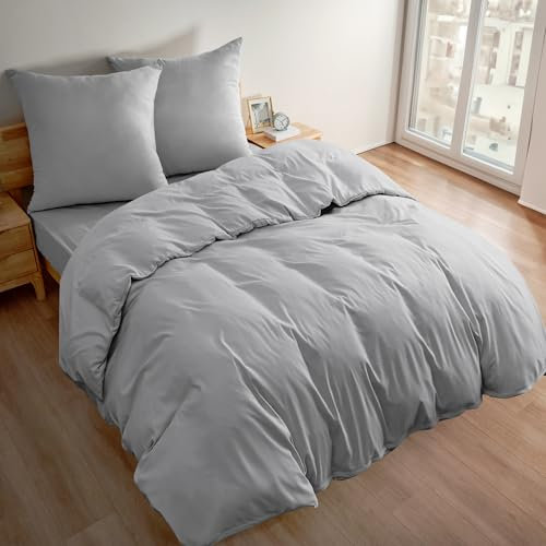Deconovo Bettwäsche-Sets Superweiche Bettdecke Microfaser Bettbezug mit Kissenbezug Bettbezüge Atmungsaktiv 3teilig, 3tlg: 220 * 240cm + 2 x 80 * 80cm, Hellgrau