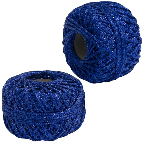 AERZETIX - C73417 - Juego de 2 Pelotas de cordón Trenzado 50m x 2mm Hilo Brillante - Color Zafiro - Rollo Hilo Cuerda Metalizado decoración proyectos creativos Arte Embalaje retorcido