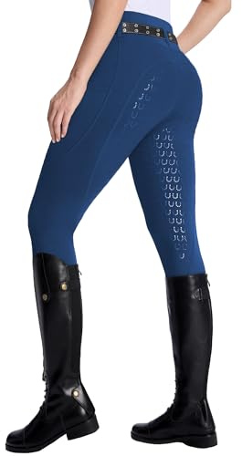 DMVOD Women's Horse Riding Pants Active Silicon Grip Full Seat Breeches for Women Equestrian Pants Blue L