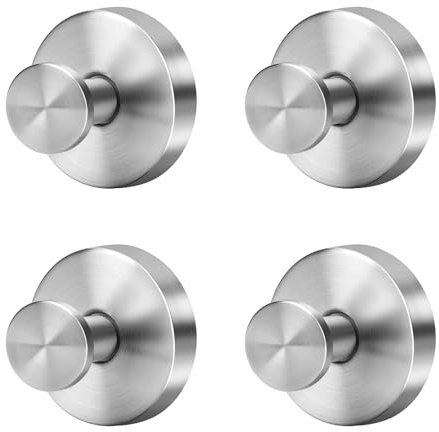 Fasbeu Silver Suction Cup Hooks for Shower Waterproof - No Drill Stainless Steel Towel Hooks for Bathroom Wall, Kitchen, Glass, Mirror, Tile - Ideal for Hanging Towels, Robes, and Loofahs(4 pcs)