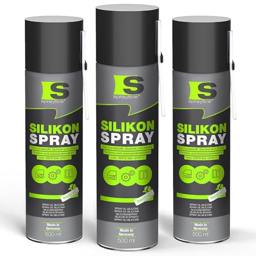 Spraytive 3 x 500ml Silikonspray - Schmiermittel & Gleitspray für Auto, Gummi, Kunststoff & Metall - Farblos, wasserabweisend, rückstandsfrei - von -50 °C bis +250 °C - Made in Germany