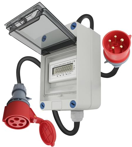 Contatore elettrico mobile da 16 A, trifase 400 V con spina e presa CEE, cavo da 2 m, calibrazione MID, IP44, per camper, auto elettriche, campeggio, industria