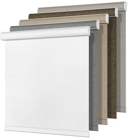 HOTSOON Blackout Roller Shades for Windows,Cordless,Pull Down Roller Blinds,Thermal Insulated Linen Fabric UV Protection,Window Shades Blinds for Home,Door,Easy to Install,Blackout-White,47W x 72H