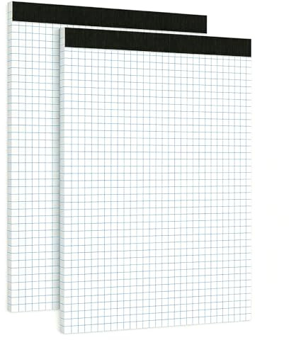 DOETYD 2 Pack 30 Sheets Graph Paper A4 Pad, 4x4 Quad Squared Paper Notebook A4, Perforated Pages, Engineering Papers, Sturdy Cardboard Backing for Drawing Designing Math Sketching (White)