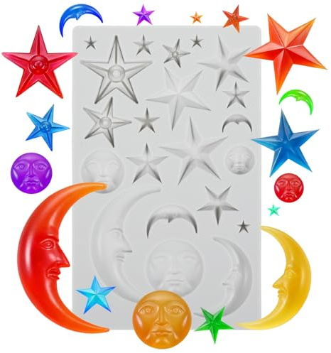 Moldes de silicona con forma de luna y estrella, para fondant,Luna Estrella Chocolate Formen,Sun 3D Kuchen Fondant Silicon,für Kuchen,Cupcake Dekoration