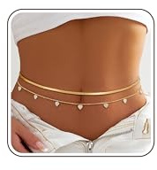 ZOERAY 2 cadenas de cintura doradas resistentes al agua con colgante chapado en oro de 18 quilates para mujer, cadena de cintura multicapa, cadena de cintura dorada, cadena ajustable para el cuerpo