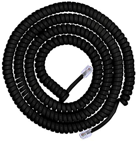 Power Gear Coiled Telephone Cord, 2 Feet Coiled, 12 Feet Uncoiled, Phone Cord works with All Corded Landline Phones, For Use in Home or Office, Black, 27639